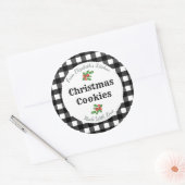 Aangepaste kerstkoekjeslabels wit buffelruitpatroo ronde sticker (Envelop)