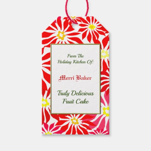 Aangepaste kerstkokenkitchen-tag met rode poinsett cadeaulabel (Voorkant)