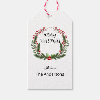 Aangepaste Kerstkrans met bessen Cadeaulabel