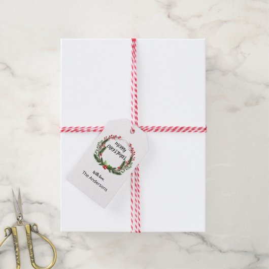 Aangepaste Kerstkrans met bessen Cadeaulabel (Met Touw)