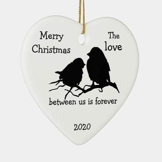 Aangepaste kerstliefde tussen ons citaat keramisch ornament (Rechts)