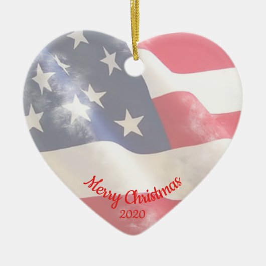 Aangepaste kerstliefde VS vlag Keramisch Ornament (Voorkant)