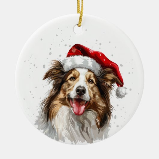 Aangepaste Kerstman Colley Hond Keramisch Ornament (Voorkant)