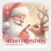Aangepaste Kerstman en Rudolph Blij Kerstfeest Kin Vierkante Sticker (Voorkant)