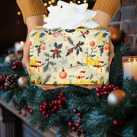 Aangepaste Kerstman en Sneeuwmannen Kerstmis Cadeaupapier