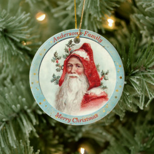 Aangepaste  kerstman Holly Berry Keramisch Ornament