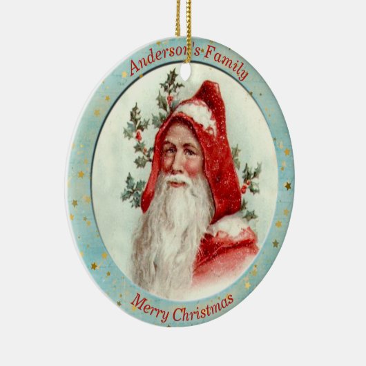 Aangepaste  kerstman Holly Berry Keramisch Ornament (Rechts)