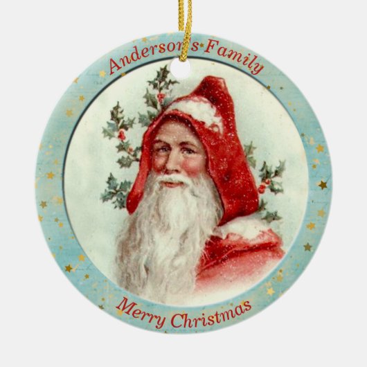Aangepaste kerstman Holly Berry Keramisch Ornament (Voorkant)