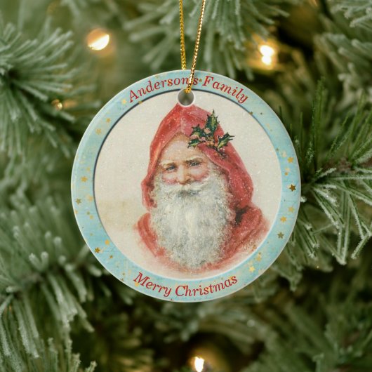 Aangepaste kerstman Holly Berry Keramisch Ornament (Boom)