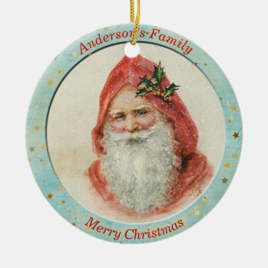 Aangepaste  kerstman Holly Berry Keramisch Ornament (Voorkant)