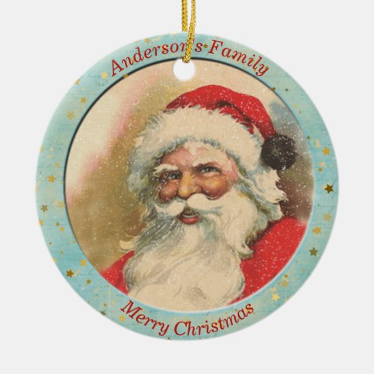 Aangepaste  kerstman, rood blauw kerstfeest keramisch ornament (Voorkant)