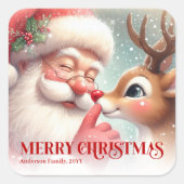 Aangepaste Kerstman Rudolph Festieve Kerst Kindere Vierkante Sticker (Voorkant)