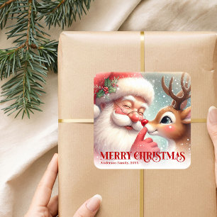 Aangepaste Kerstman Rudolph Festieve Kerst Kindere Vierkante Sticker