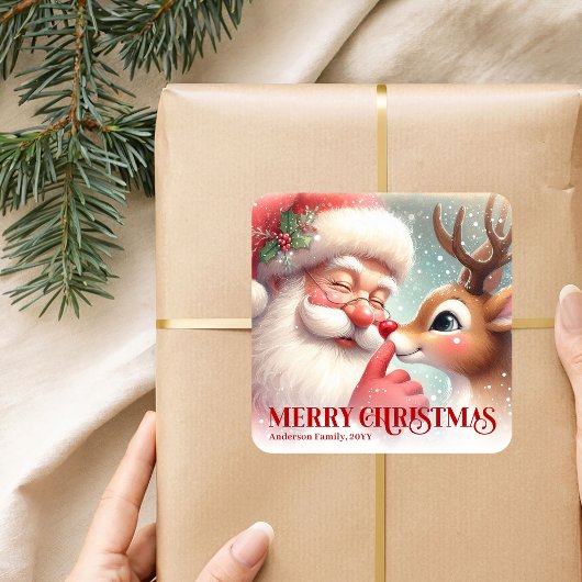 Aangepaste Kerstman Rudolph Festieve Kerst Kindere Vierkante Sticker