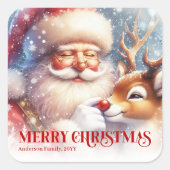 Aangepaste Kerstman Rudolph Kerstfeest  Vierkante Sticker (Voorkant)