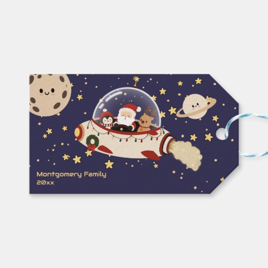 Aangepaste Kerstman Ruimteschip Kerstmis Cadeaulabel (Voorkant (Horizontaal))