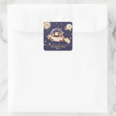 Aangepaste Kerstman Ruimteschip Kerstmis Vierkante Sticker (Tas)