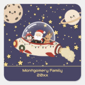 Aangepaste Kerstman Ruimteschip Kerstmis Vierkante Sticker (Voorkant)
