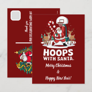 Aangepaste Kerstman Santa Claus Dunking Basketball Feestdagenkaart