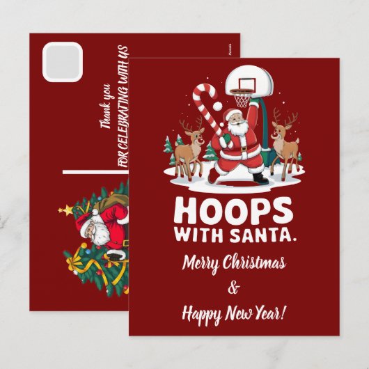 Aangepaste Kerstman Santa Claus Dunking Basketball Feestdagenkaart (Voorkant / Achterkant)