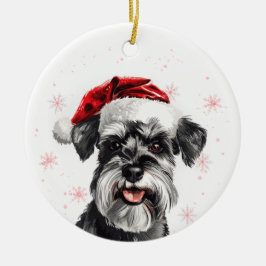 Aangepaste Kerstman Schnauzer Hond Keramisch Ornament