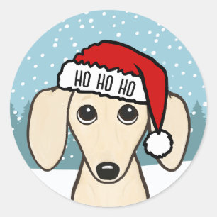 Aangepaste Kerstman-teckel met roomkleurige vacht Ronde Sticker