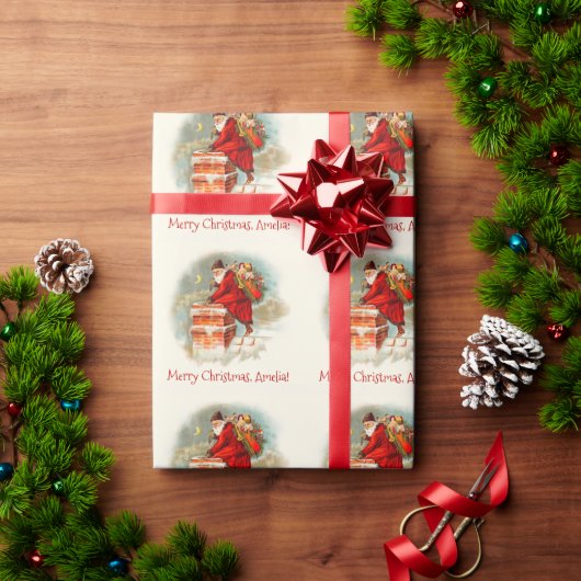 Aangepaste Kerstman Vrolijk Kerstfeest Cadeaupapier (Feestdagen Geschenken)