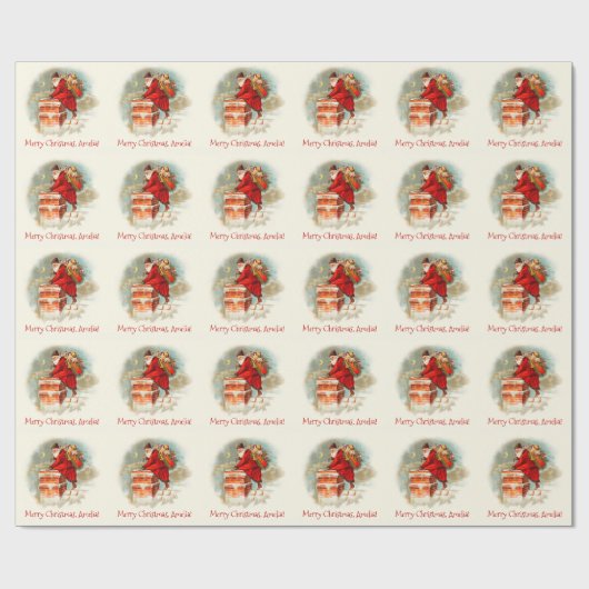 Aangepaste  Kerstman Vrolijk Kerstfeest Cadeaupapier (Vlak)