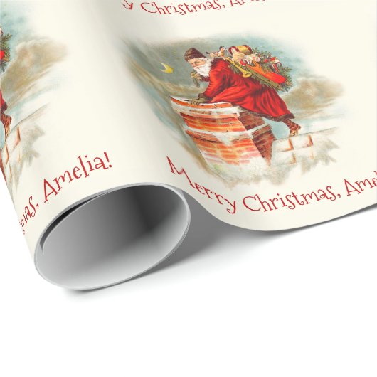 Aangepaste  Kerstman Vrolijk Kerstfeest Cadeaupapier (Rol Hoek)