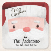 Aangepaste Kerstman Waterverf Vrolijk Kerstfeest Kartonnen Onderzetters (Voorkant)
