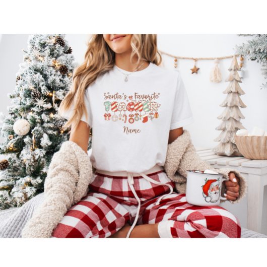 Aangepaste Kerstman's Favoriete Leraar Retro Kerst T-shirt