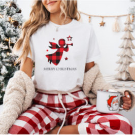 Aangepaste Kerstmis Angel Buffalo Plaid Vakantie T-shirt