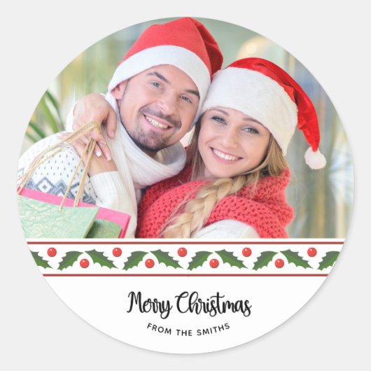 Aangepaste Kerstmis één foto  Ronde Sticker (Voorkant)