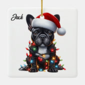 Aangepaste Kerstmis Franse Bulldog met Santa Hat Keramisch Ornament (Achterkant)