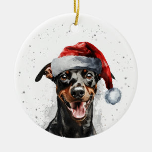 Aangepaste Kerstmis Gelukkige Duitse Pinscher Hond Keramisch Ornament