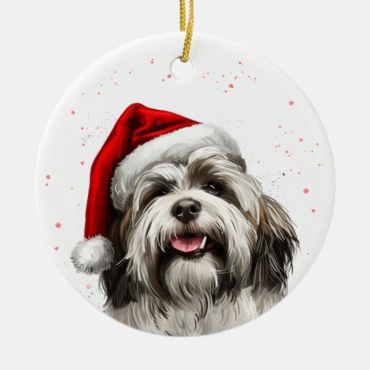 Aangepaste Kerstmis Gelukkige Lhasa Apso Hond Keramisch Ornament (Voorkant)