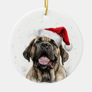 Aangepaste Kerstmis Gelukkige Mastiff Hond Keramisch Ornament