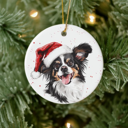 Aangepaste Kerstmis Gelukkige Papillon Hond Keramisch Ornament (Boom)