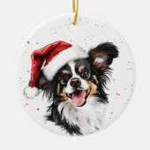 Aangepaste Kerstmis Gelukkige Papillon Hond Keramisch Ornament (Voorkant)