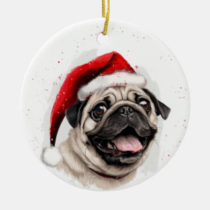 Aangepaste Kerstmis Gelukkige Pug Hond Keramisch Ornament