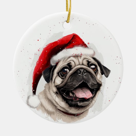 Aangepaste Kerstmis Gelukkige Pug Hond Keramisch Ornament (Voorkant)