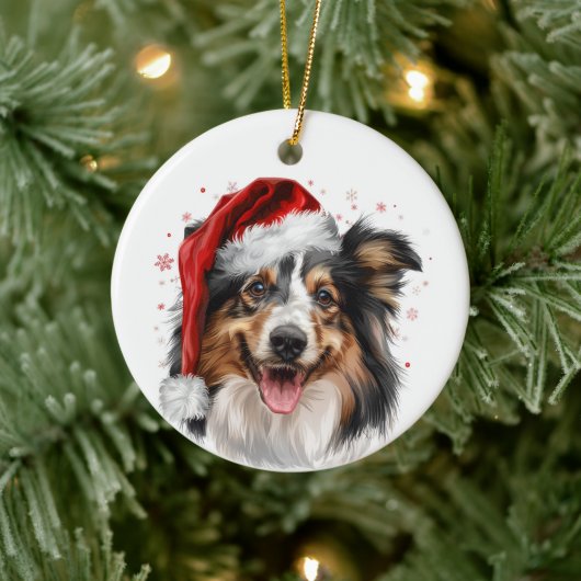 Aangepaste Kerstmis Gelukkige Sheltie Hond Keramisch Ornament (Boom)