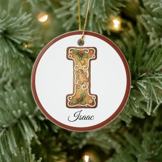 Aangepaste Kerstmis Gingbread Letter I Monogram Keramisch Ornament (Boom)