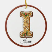 Aangepaste Kerstmis Gingbread Letter I Monogram Keramisch Ornament (Voorkant)