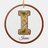 Aangepaste Kerstmis Gingbread Letter I Monogram Keramisch Ornament (Achterkant)