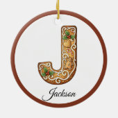 Aangepaste Kerstmis Gingerbread Letter J Monogram Keramisch Ornament (Achterkant)