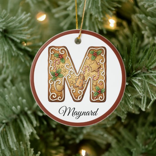 Aangepaste Kerstmis Gingerbread Letter M Monogram Keramisch Ornament (Boom)
