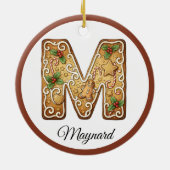 Aangepaste Kerstmis Gingerbread Letter M Monogram Keramisch Ornament (Achterkant)