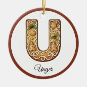 Aangepaste Kerstmis Gingerbread Letter U Monogram Keramisch Ornament (Voorkant)