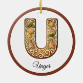 Aangepaste Kerstmis Gingerbread Letter U Monogram Keramisch Ornament (Achterkant)